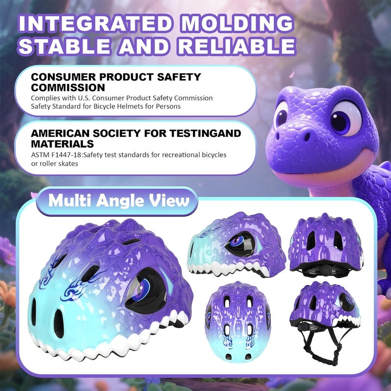 Bavilk Toddler Kids Bike Helmet,3D Dinosaur Helmets for Boys Girls Infant/Baby to Children 1/2/3/4/5/6/7/8 Years Old Lightweight Adjustable Multi-Sports Bicycle Scooter Skateboard Skating Cycling - Image 2